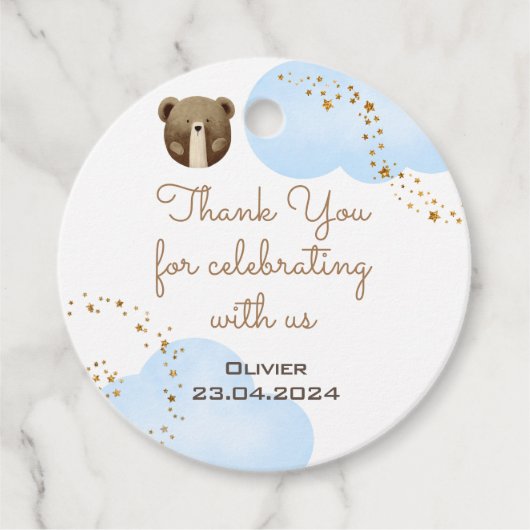 水の色の私たちの小さなクマは1つのベビーの誕生日 フェイバータグ (正面)