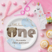 水の色の私たちの小さなクマは1つのベビーの誕生日 ペーパープレート (パーティー)