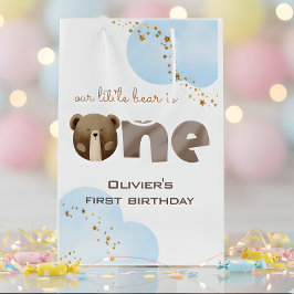 水の色の私たちの小さなクマは1つのベビーの誕生日 ミディアムペーパーバッグ