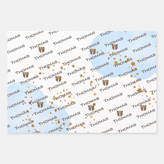 水の色の私たちの小さなクマは1つのベビーの誕生日 ラッピングペーパーシート (正面3)