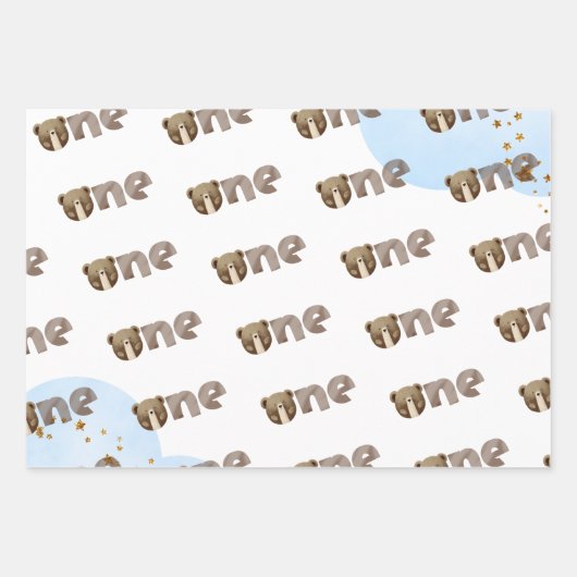 水の色の私たちの小さなクマは1つのベビーの誕生日 ラッピングペーパーシート (正面2)