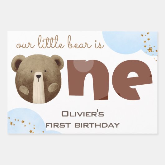 水の色の私たちの小さなクマは1つのベビーの誕生日 ラッピングペーパーシート (正面)