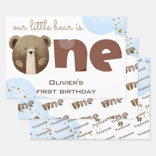 水の色の私たちの小さなクマは1つのベビーの誕生日 ラッピングペーパーシート (セット)