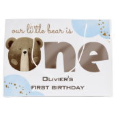 水の色の私たちの小さなクマは1つのベビーの誕生日 ラージペーパーバッグ (正面)