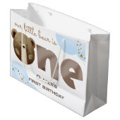 水の色の私たちの小さなクマは1つのベビーの誕生日 ラージペーパーバッグ (正面アングル)