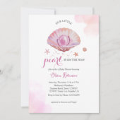 水の色の私たちの小さな真珠の女の子の赤ちゃんシャワー 招待状 (正面)