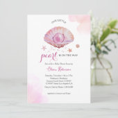 水の色の私たちの小さな真珠の女の子の赤ちゃんシャワー 招待状 (スタンド正面)