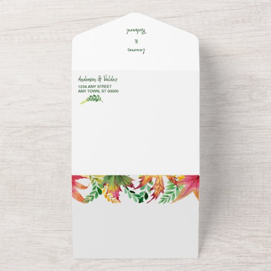 水の色の秋のアカシア葉の結婚すべて一つで オールインワン招待状 (外側)