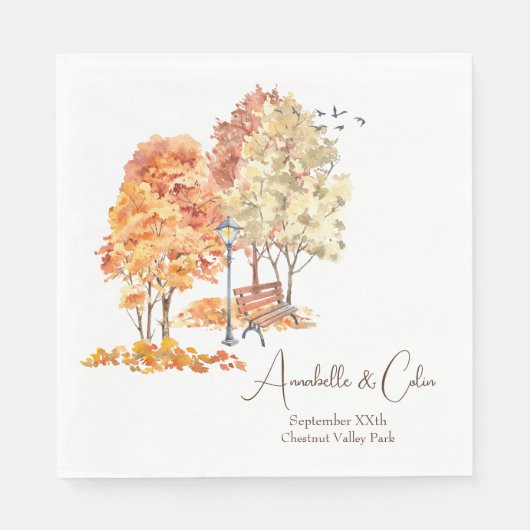 水の色の秋の公園結婚の スタンダードランチョンナプキン (正面)