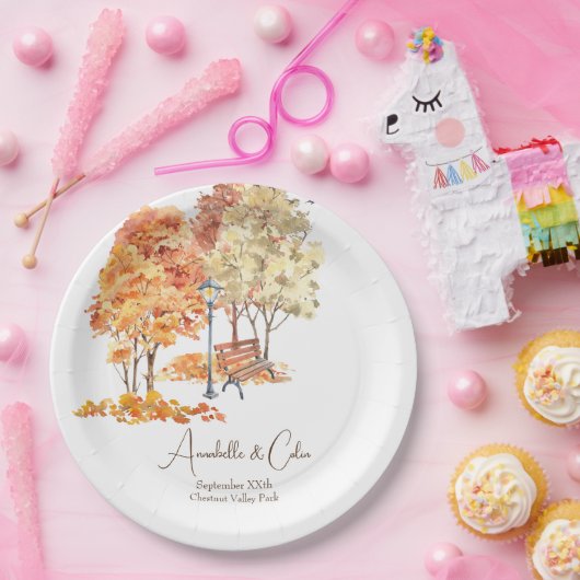 水の色の秋の公園結婚の ペーパープレート (パーティー)