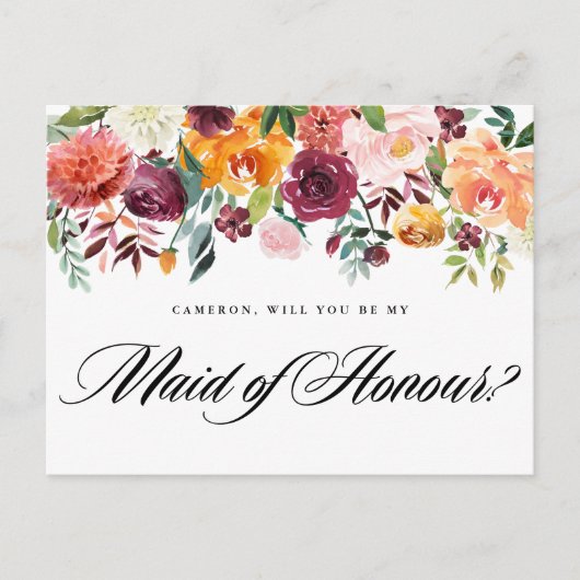 水の色の秋の開花は私のメイド・オブ・オーナー（花嫁付き添い人） インビテーションポストカード (正面)