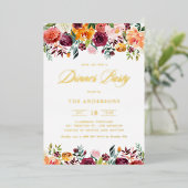 水の色の秋の開花ガーランドディナーパーティー 箔招待状 (立ち正面)