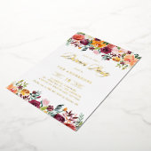 水の色の秋の開花ガーランドディナーパーティー 箔招待状 (回転した状態)