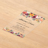 水の色の秋の開花ガーランドリハーサルディナー アクリル招待状 (レイダウン)