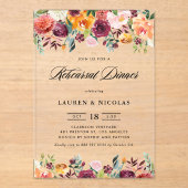 水の色の秋の開花ガーランドリハーサルディナー アクリル招待状 (正面)