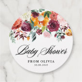 水の色の秋の開花ガーランド秋ベビーシャワー フェイバータグ (裏面)