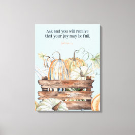 水の色の秋カボチャとJoy Bible Verse キャンバスプリント