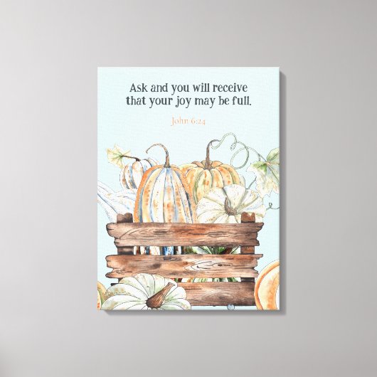 水の色の秋カボチャとJoy Bible Verse キャンバスプリント (正面)