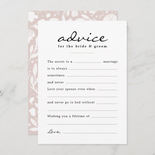 水の色の空白のフローラ結婚式の日に記入 アドバイスカード (正面/裏面)