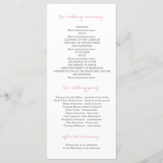 水の色の素朴なメイソンの瓶の結婚式のプログラム プログラム (裏面)