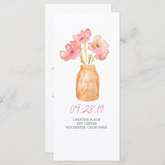 水の色の素朴なメイソンの瓶の結婚式のプログラム プログラム (正面/裏面)