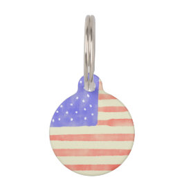 水の色の素朴な米国アメリカ国旗をパーソナライズ ペット　ネームタグ