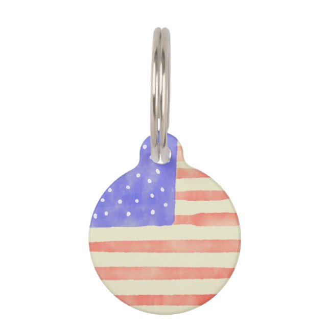 水の色の素朴な米国アメリカ国旗をパーソナライズ ペット　ネームタグ (正面)