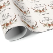 水の色の素朴なstagフローラメリークリスマス ラッピングペーパー (ロールコーナー)