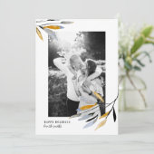 水の色の素朴クリスマスリーフの写真 シーズンカード (スタンド正面)