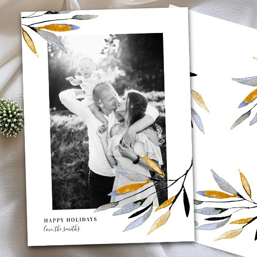 水の色の素朴クリスマスリーフの写真 シーズンカード