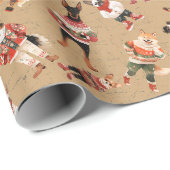 水の色の素朴クリスマス犬 ラッピングペーパー (ロールコーナー)