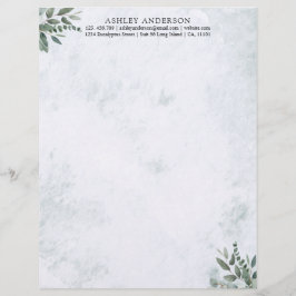 水の色の素朴セージ緑葉の レターヘッド