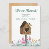 水の色の素朴バードハウスの動きの発表 招待状 (正面/裏面)