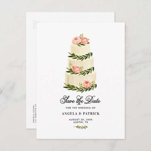 水の色の素朴階層化ケーキ日付を保存 案内ポストカード (正面/裏面)