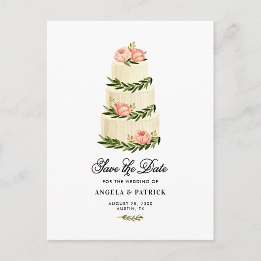 水の色の素朴階層化ケーキ日付を保存 案内ポストカード (正面)