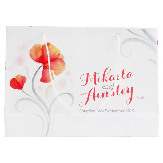 水の色の結婚オレンジ色のカップルの名前抱き枕 ラージペーパーバッグ (裏面)