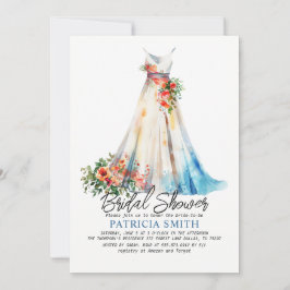 水の色の結婚ガウンブライダルシャワー招待 招待状