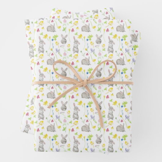 水の色の絵を描イースターバニーウサギの花 ラッピングペーパーシート (インサイチュ)