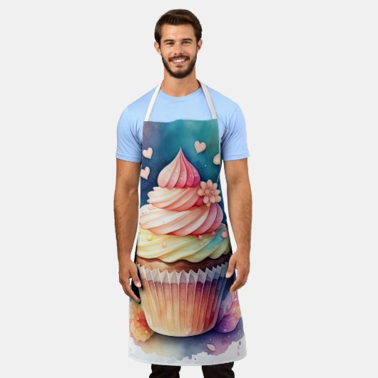 水の色の絵を描カップケーキ エプロン (着用した状態)