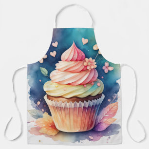 水の色の絵を描カップケーキ エプロン