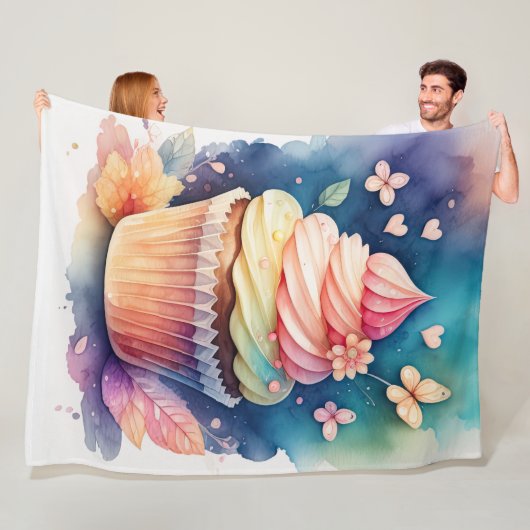 水の色の絵を描カップケーキ フリースブランケット (インサイチュ)