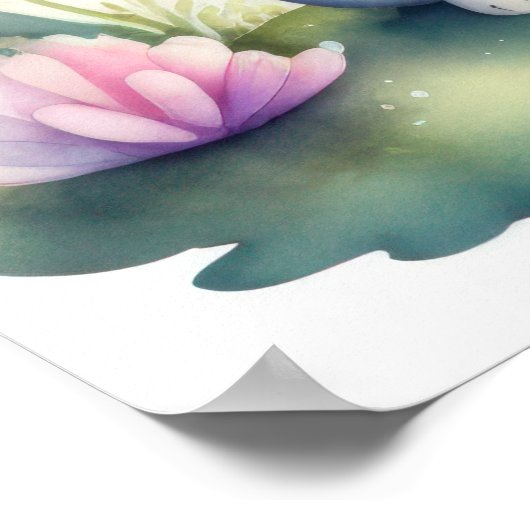 水の色の絵画かわいいチビ（小さくかわいく書いた感じ）クリーチャーII ポスター (角)