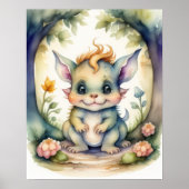 水の色の絵画かわいいチビ（小さくかわいく書いた感じ）生物 ポスター (正面)