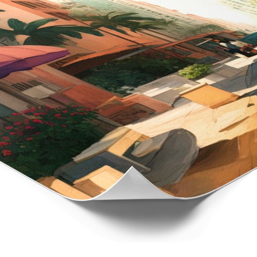 水の色の絵画アールデコマイアミ ポスター (角)