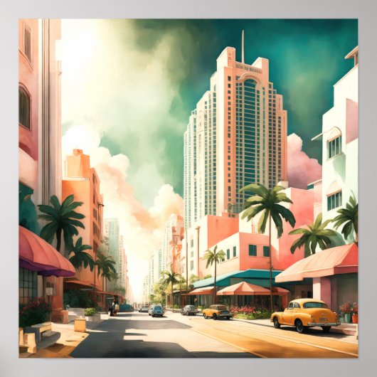 水の色の絵画アールデコマイアミ ポスター (正面)