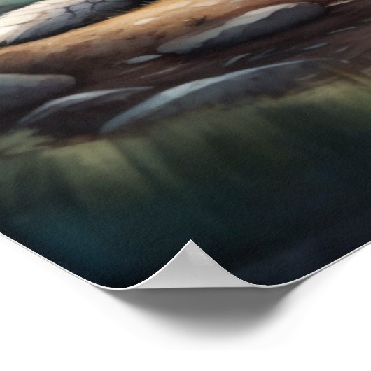 水の色の絵画キツネ森に横たわる1:1 ポスター (角)