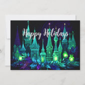 水の色の絵画キャンドルクリスマスパープルグリーン シーズンカード (正面)