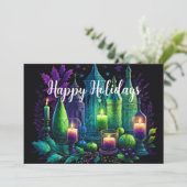 水の色の絵画キャンドルクリスマスパープルグリーン シーズンカード (スタンド正面)