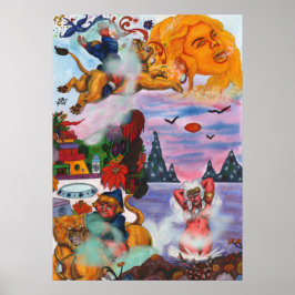 水の色の絵画ファンタジーエロス乗りライオネス ポスター