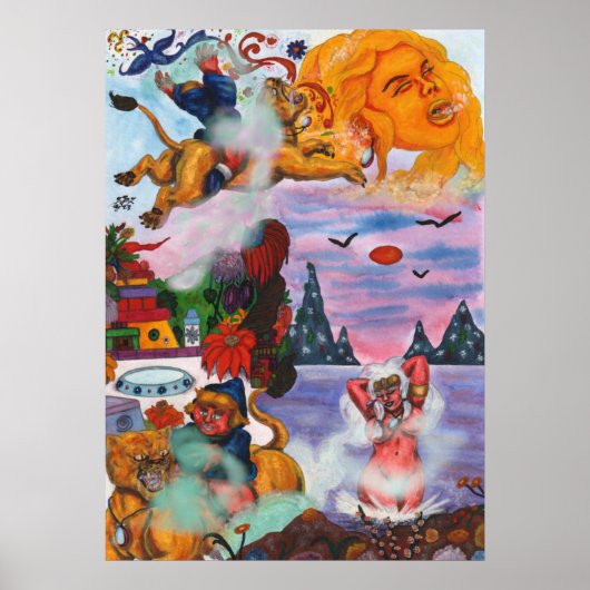 水の色の絵画ファンタジーエロス乗りライオネス ポスター (正面)